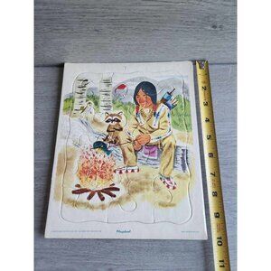 Playskool Golden Press Tray Puzzle Complete Indians 80-6D Vintage Campfire
